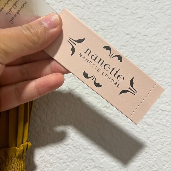 NWT Nanette Lepore Womens High Neck Pleated Smocked A-Line Dress Yellow 2 - Picture 11 of 13